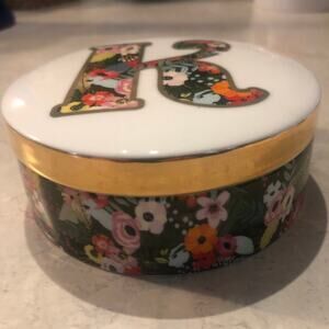 Trinket box Mia Charro  Porcelain letter K floral design 4.25"